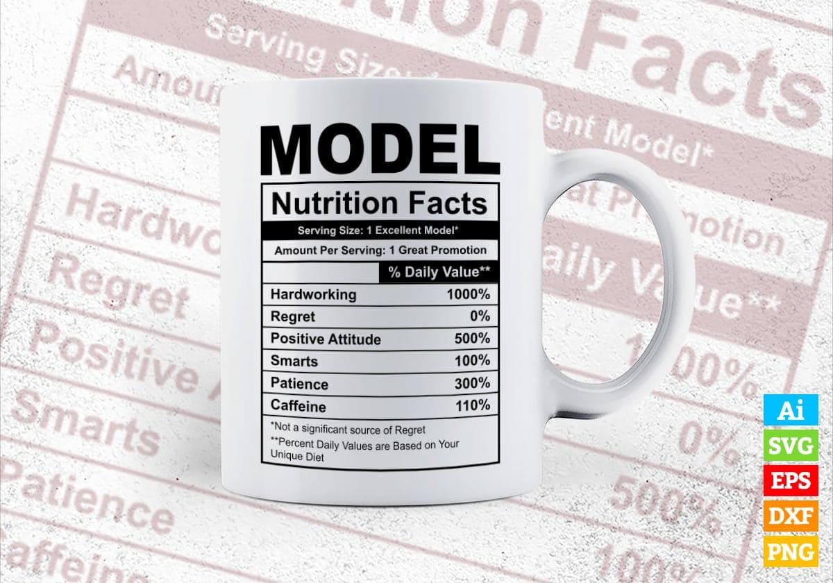 Funny Model Nutrition Facts Editable Vector T-shirt Design in Ai Svg Png Files