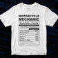 Funny Motorcycle Mechanic Nutrition Facts Editable Vector T-shirt Design in Ai Svg Png Files