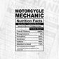 Funny Motorcycle Mechanic Nutrition Facts Editable Vector T-shirt Design in Ai Svg Png Files