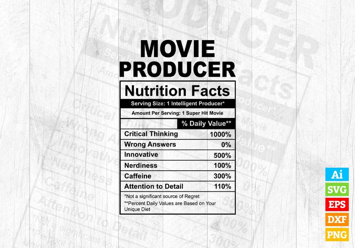 Funny Movie Producer Nutrition Facts Editable Vector T-shirt Design in Ai Svg Png Files