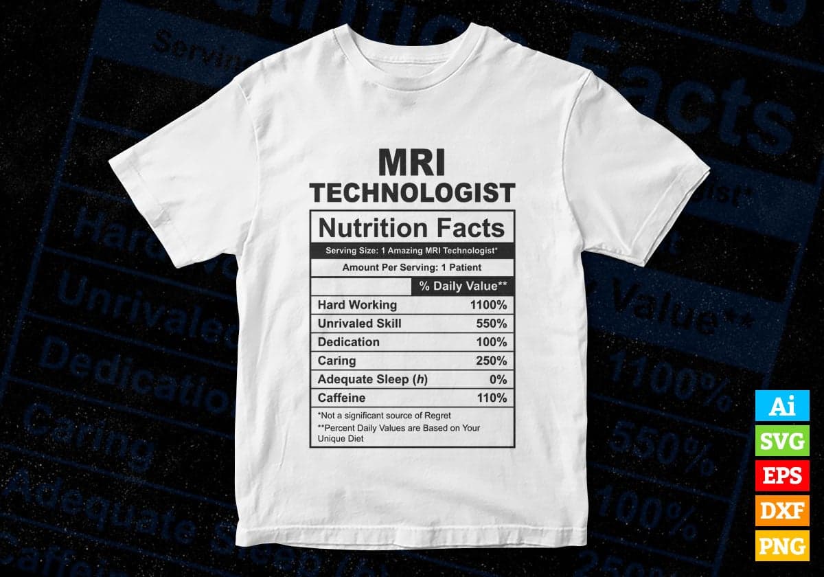 Funny MRI Technologist Nutrition Facts Editable Vector T-shirt Design in Ai Svg Png Files