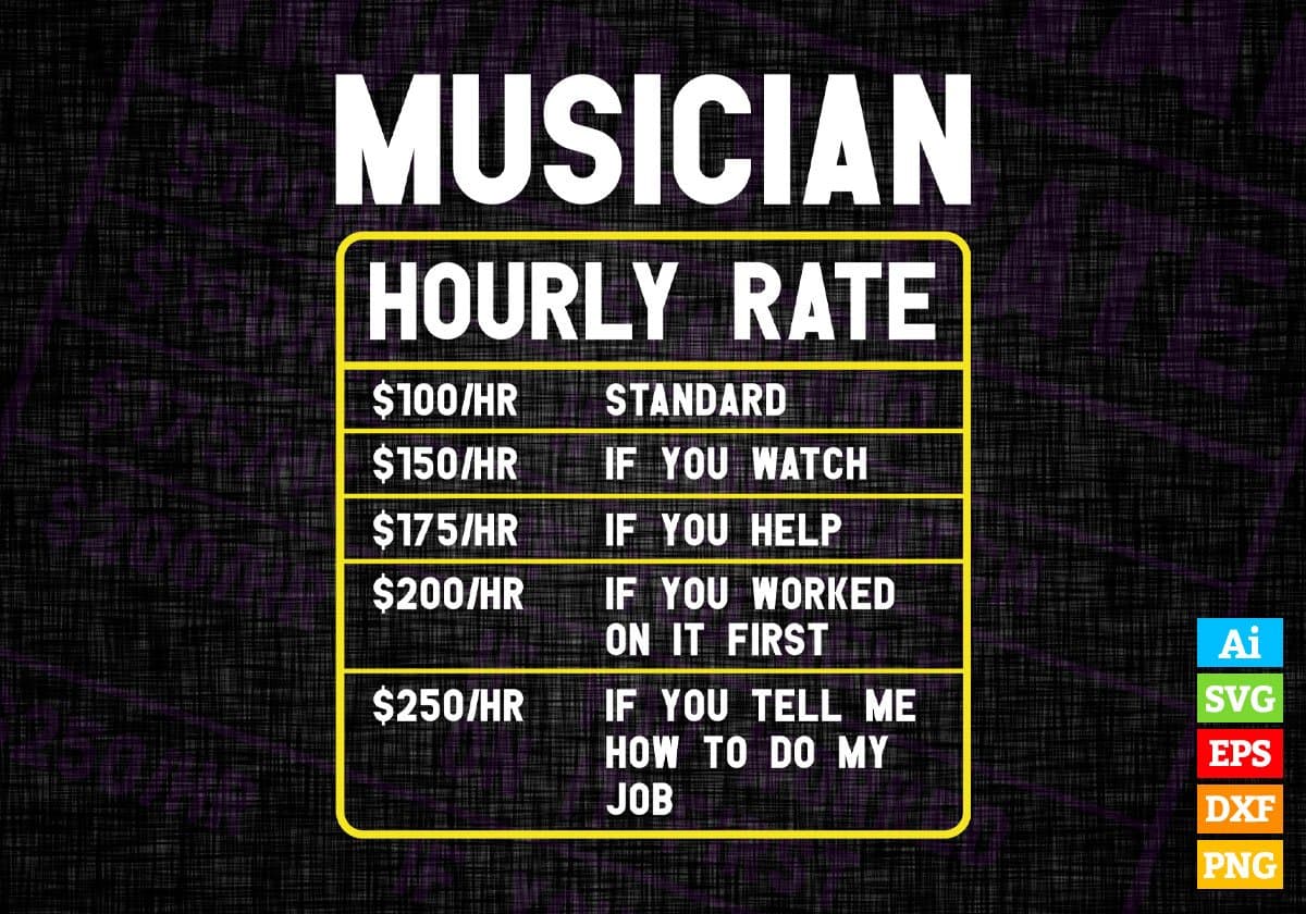 Funny Musician Hourly Rate Editable Vector T shirt Design In Svg Png Printable Files