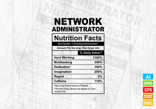 Funny Network Administrator Nutrition Facts Editable Vector T-shirt Design in Ai Svg Png Files