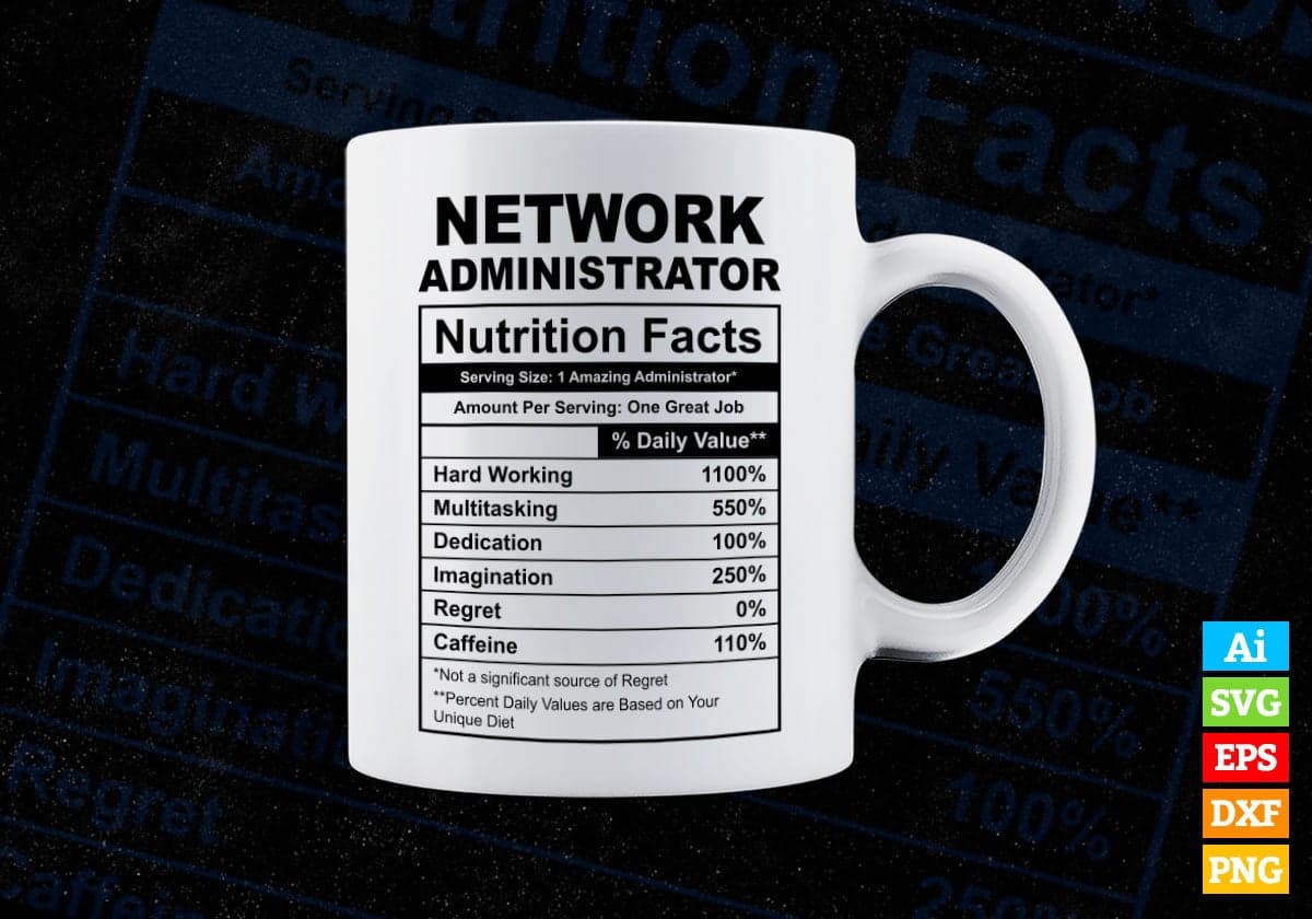Funny Network Administrator Nutrition Facts Editable Vector T-shirt Design in Ai Svg Png Files