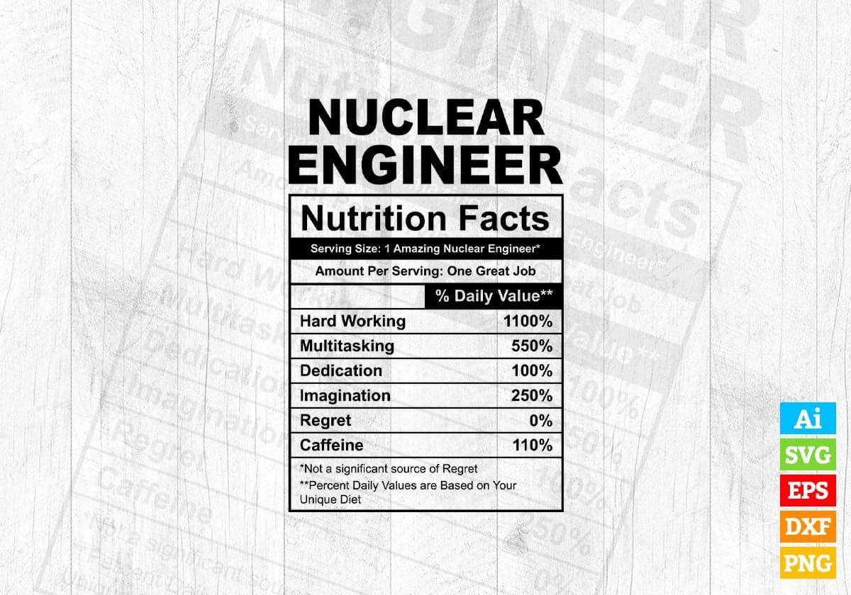 Funny Nuclear Engineer Nutrition Facts Editable Vector T-shirt Design in Ai Svg Png Files