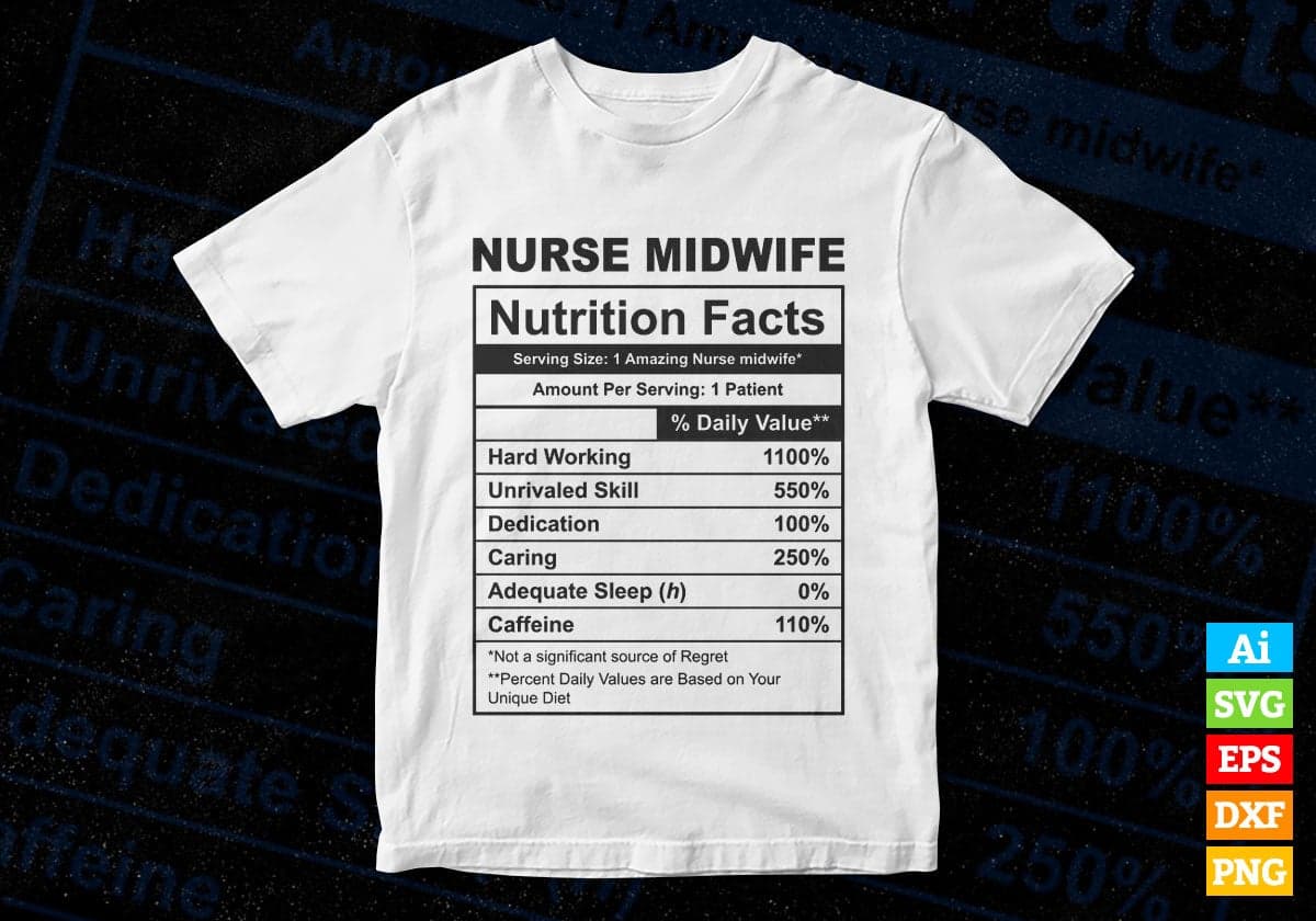 Funny Nurse Midwife Nutrition Facts Editable Vector T-shirt Design in Ai Svg Png Files