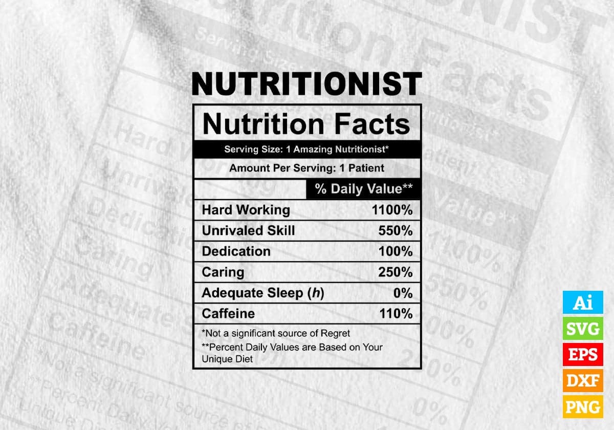 Funny Nutritionist Nutrition Facts Editable Vector T-shirt Design in Ai Svg Png Files