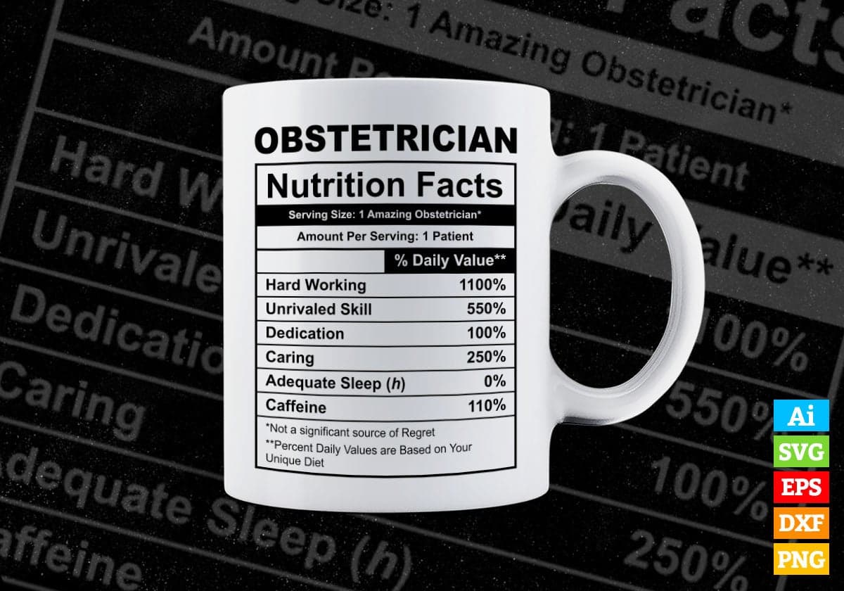 Funny Obstetrician Nutrition Facts Editable Vector T-shirt Design in Ai Svg Png Files