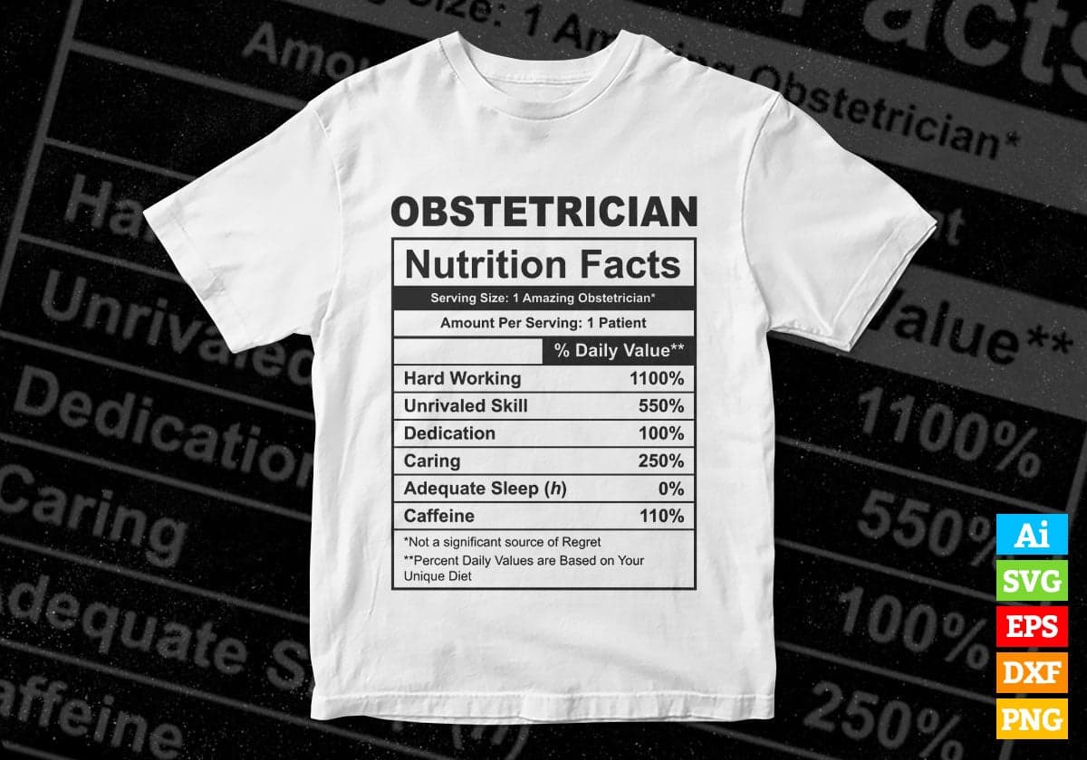 Funny Obstetrician Nutrition Facts Editable Vector T-shirt Design in Ai Svg Png Files