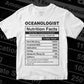 Funny Oceanologist Nutrition Facts Editable Vector T-shirt Design in Ai Svg Png Files
