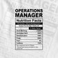 Funny Operations Manager Nutrition Facts Editable Vector T-shirt Design in Ai Svg Png Files