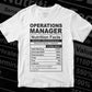 Funny Operations Manager Nutrition Facts Editable Vector T-shirt Design in Ai Svg Png Files