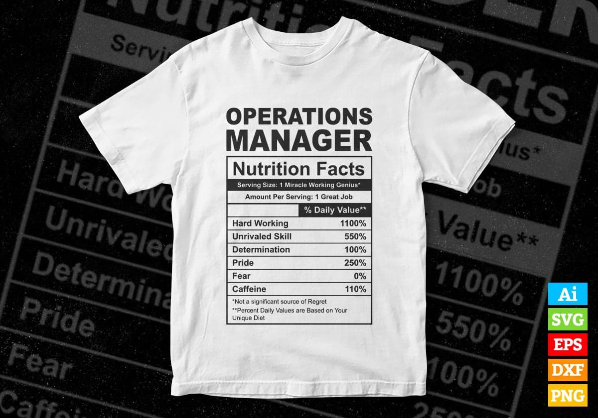 Funny Operations Manager Nutrition Facts Editable Vector T-shirt Design in Ai Svg Png Files