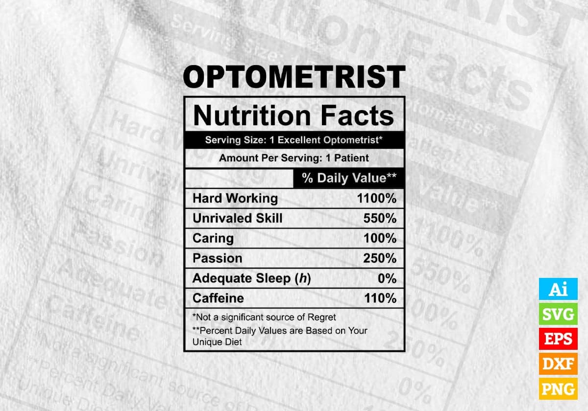 Funny Optometrist Nutrition Facts Editable Vector T-shirt Design in Ai Svg Png Files