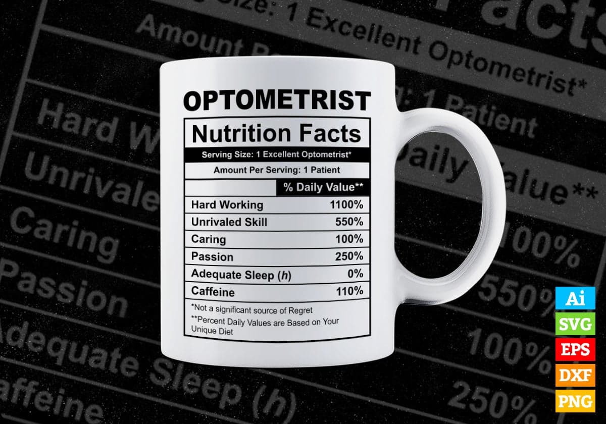 Funny Optometrist Nutrition Facts Editable Vector T-shirt Design in Ai Svg Png Files