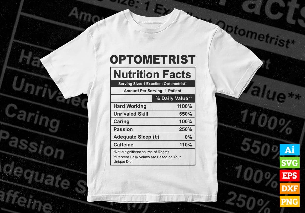 Funny Optometrist Nutrition Facts Editable Vector T-shirt Design in Ai Svg Png Files