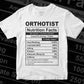 Funny Orthotist Nutrition Facts Editable Vector T-shirt Design in Ai Svg Png Files