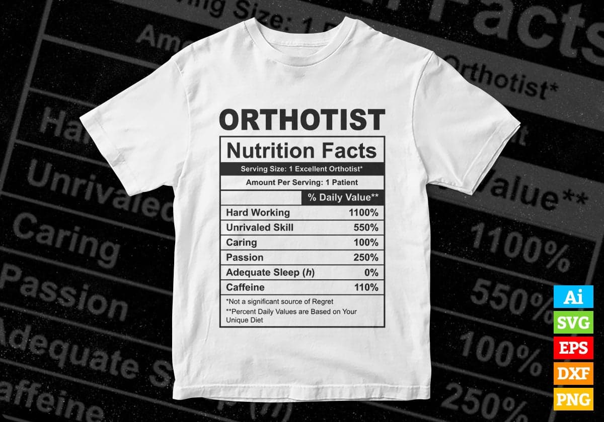 Funny Orthotist Nutrition Facts Editable Vector T-shirt Design in Ai Svg Png Files