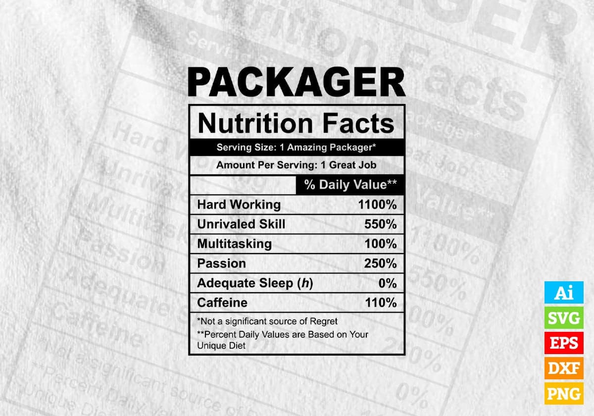 Funny Packager Nutrition Facts Editable Vector T-shirt Design in Ai Svg Png Files