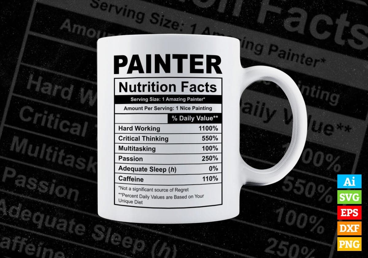 Funny Painter Nutrition Facts Editable Vector T-shirt Design in Ai Svg Png Files
