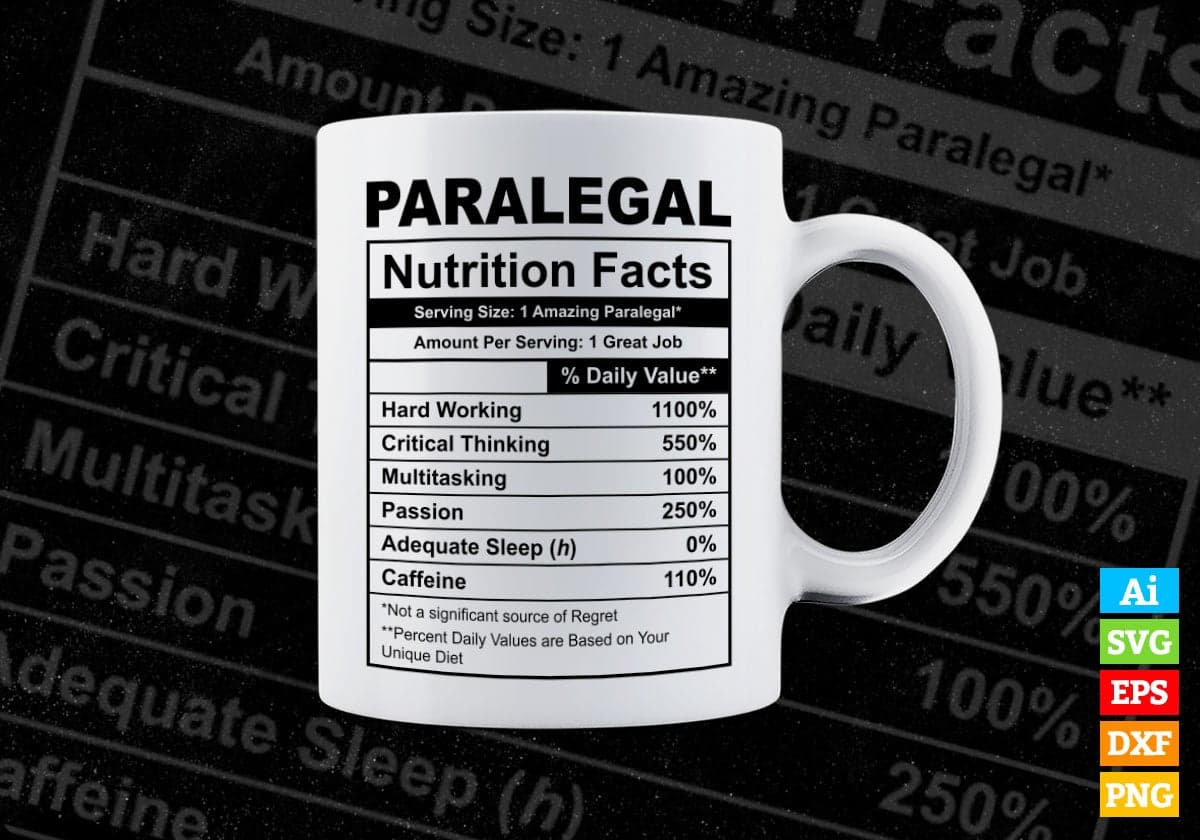 Funny Paralegal Nutrition Facts Editable Vector T-shirt Design in Ai Svg Png Files