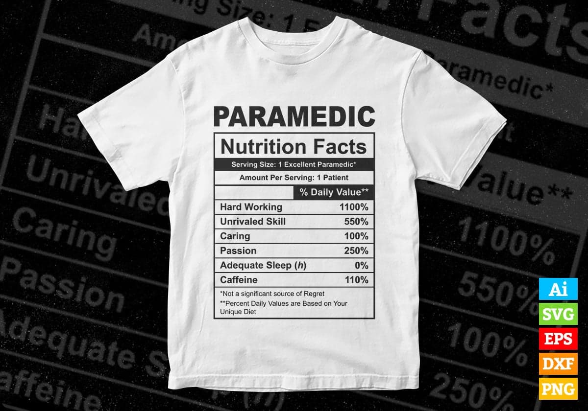 Funny Paramedic Nutrition Facts Editable Vector T-shirt Design in Ai Svg Png Files