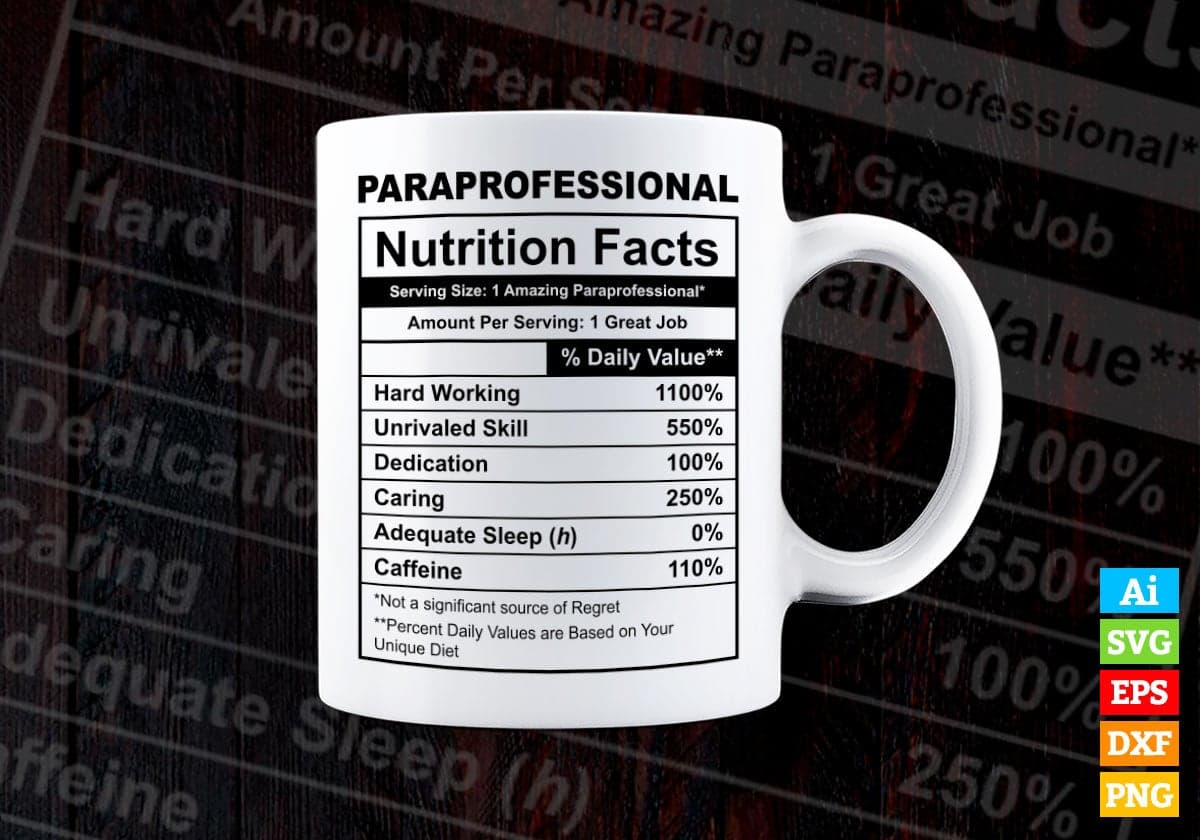 Funny Paraprofessional Nutrition Facts Editable Vector T-shirt Design in Ai Svg Png Files