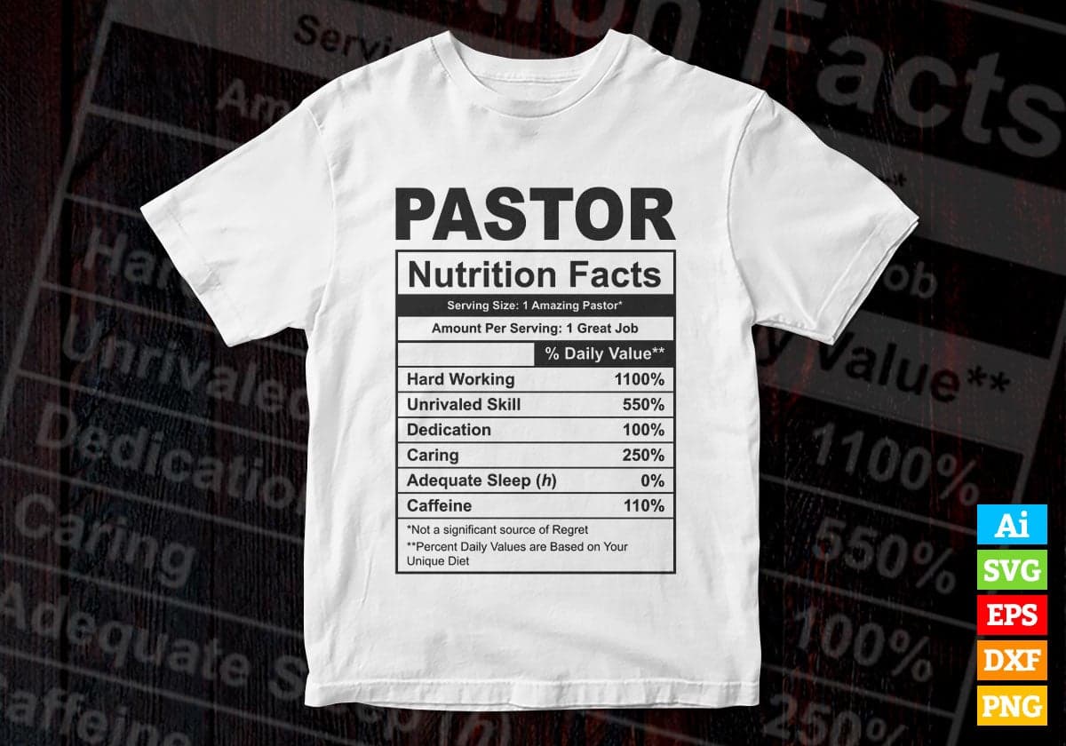 Funny Pastor Nutrition Facts Editable Vector T-shirt Design in Ai Svg Png Files