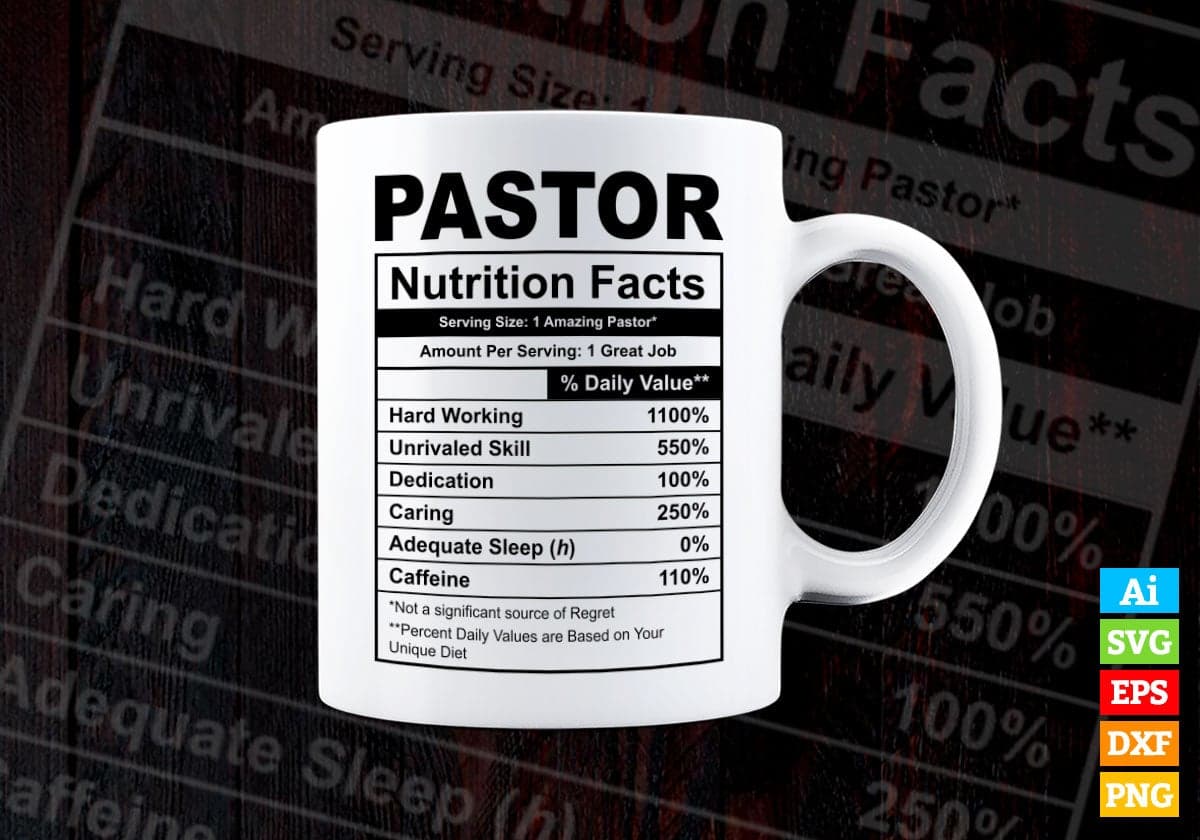 Funny Pastor Nutrition Facts Editable Vector T-shirt Design in Ai Svg Png Files