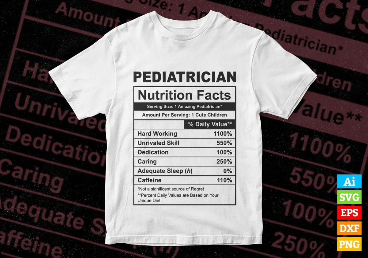 Funny Pediatrician Nutrition Facts Editable Vector T-shirt Design in Ai Svg Png Files