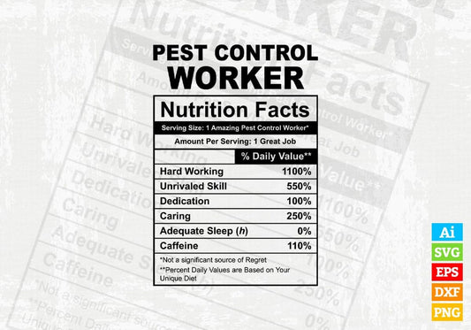 Funny Pest Control Worker Nutrition Facts Editable Vector T-shirt Design in Ai Svg Png Files