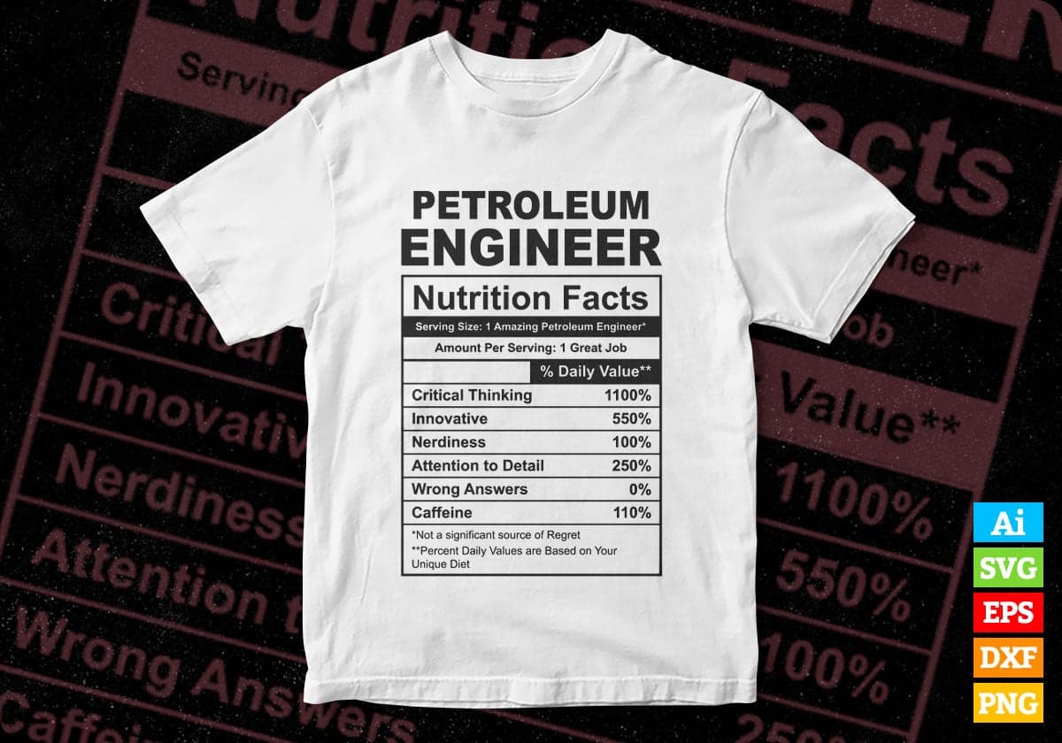 Funny Petroleum Engineer Nutrition Facts Editable Vector T-shirt Design in Ai Svg Png Files