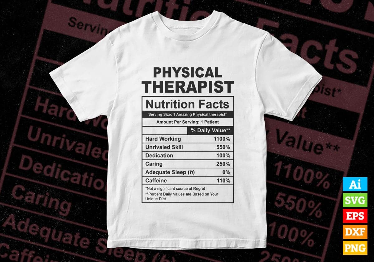 Funny Physical Therapist Nutrition Facts Editable Vector T-shirt Design in Ai Svg Png Files