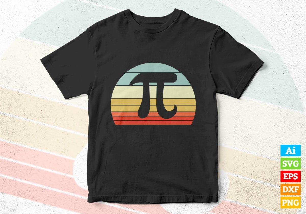 Funny Pi Day Vintage Nerd Geek Pie 3.14 Cute Sunset Diy Editable Vector T shirt Design in Svg Png Files