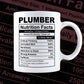 Funny Plumber Nutrition Facts Editable Vector T-shirt Design in Ai Svg Png Files