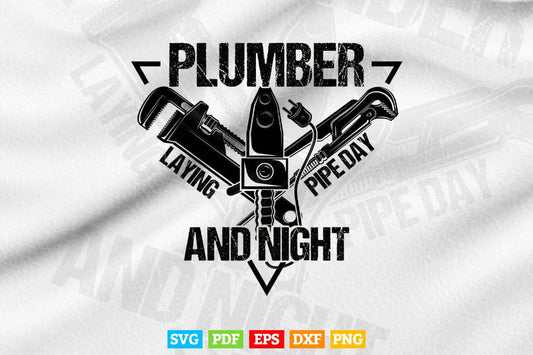 Funny Plumbing Plumber Laying Pipe Day & Night Svg Png Cut Files.