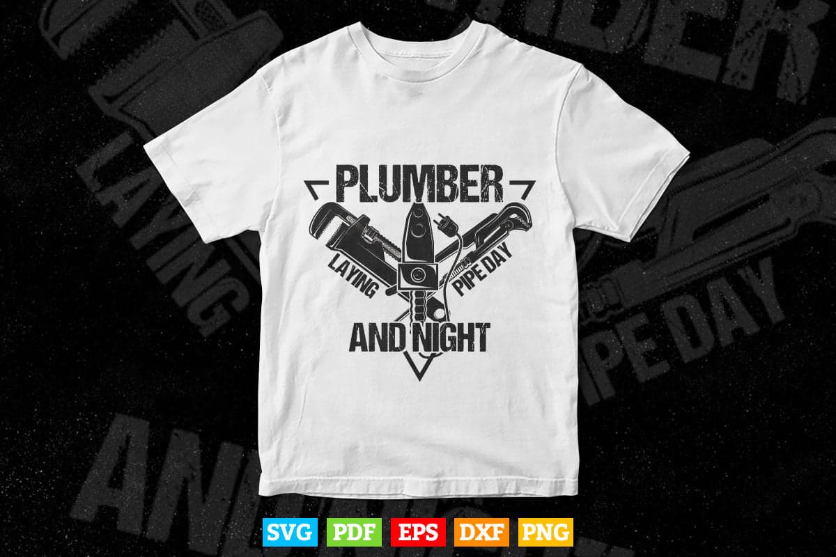 Funny Plumbing Plumber Laying Pipe Day & Night Svg Png Cut Files.