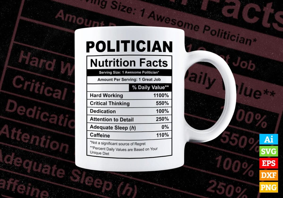 Funny Politician Nutrition Facts Editable Vector T-shirt Design in Ai Svg Png Files