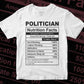 Funny Politician Nutrition Facts Editable Vector T-shirt Design in Ai Svg Png Files