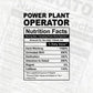 Funny Power Plant Operator Nutrition Facts Editable Vector T-shirt Design in Ai Svg Png Files