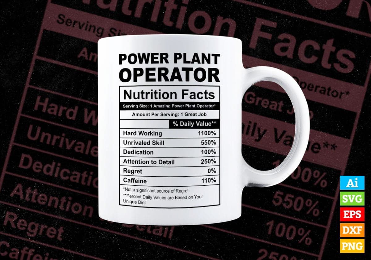 Funny Power Plant Operator Nutrition Facts Editable Vector T-shirt Design in Ai Svg Png Files
