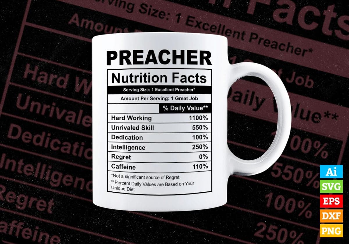 Funny Preacher Nutrition Facts Editable Vector T-shirt Design in Ai Svg Png Files
