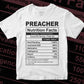 Funny Preacher Nutrition Facts Editable Vector T-shirt Design in Ai Svg Png Files