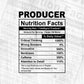 Funny Producer Nutrition Facts Editable Vector T-shirt Design in Ai Svg Png Files