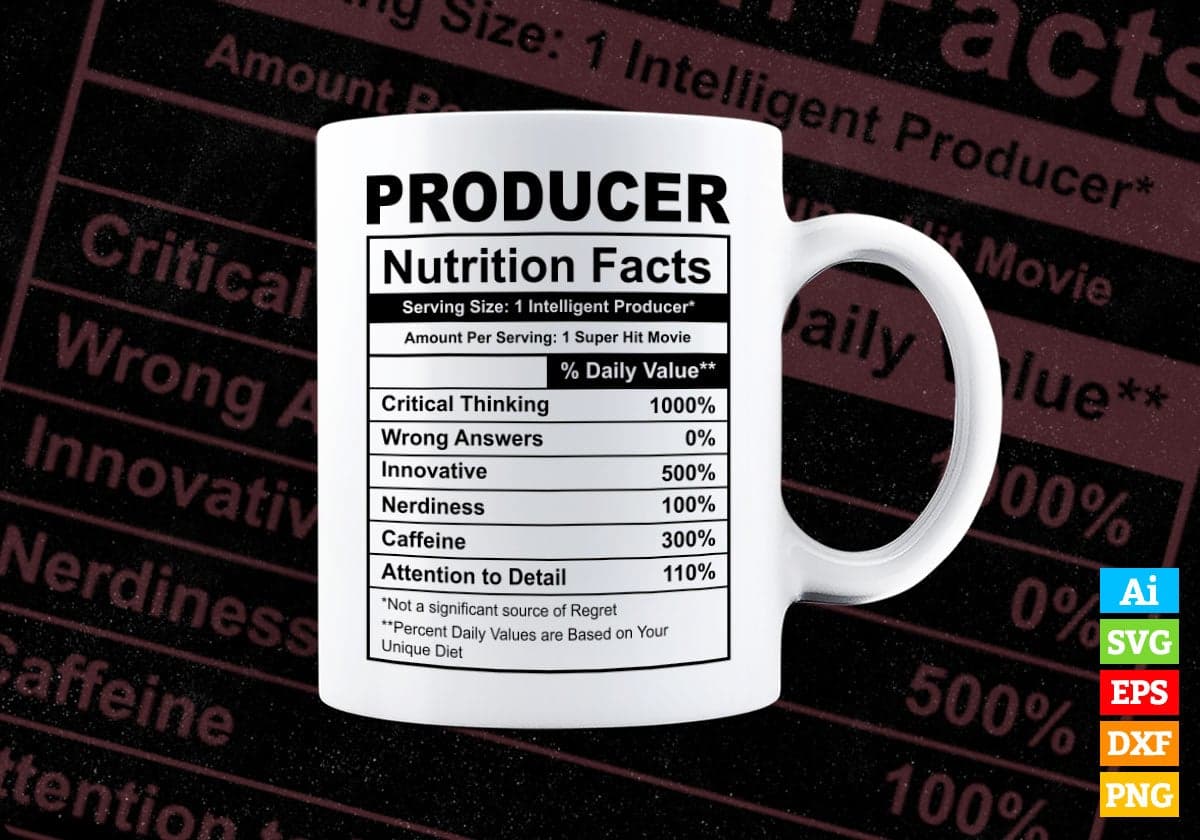 Funny Producer Nutrition Facts Editable Vector T-shirt Design in Ai Svg Png Files
