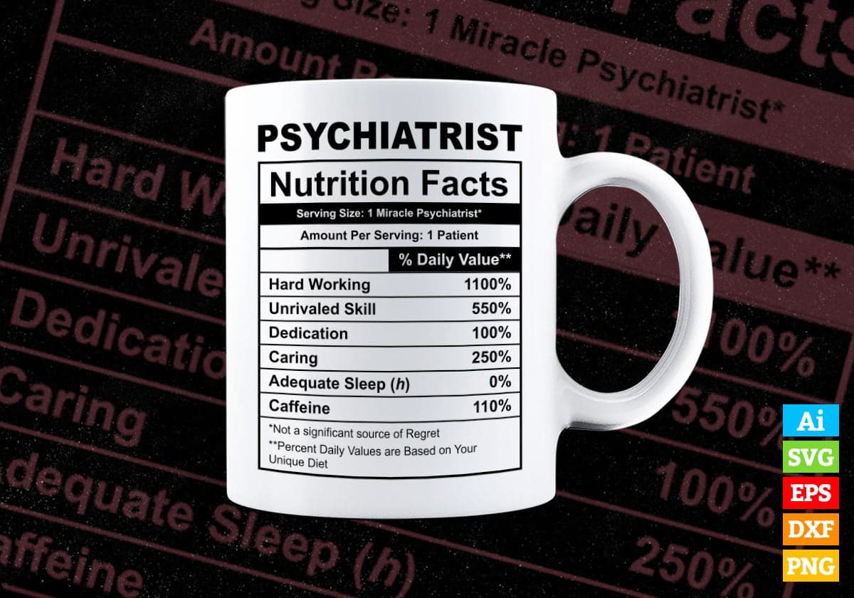 Funny Psychiatrist Nutrition Facts Editable Vector T-shirt Design in Ai Svg Png Files