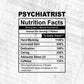 Funny Psychiatrist Nutrition Facts Editable Vector T-shirt Design in Ai Svg Png Files