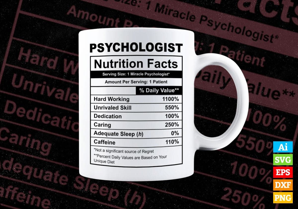 Funny Psychologist Nutrition Facts Editable Vector T-shirt Design in Ai Svg Png Files