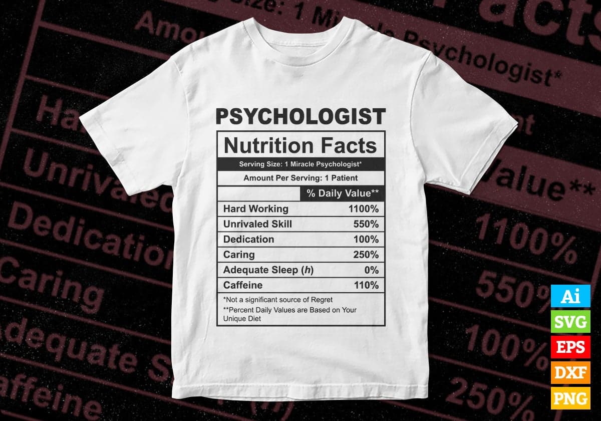 Funny Psychologist Nutrition Facts Editable Vector T-shirt Design in Ai Svg Png Files