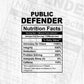 Funny Public Defender Nutrition Facts Editable Vector T-shirt Design in Ai Svg Png Files